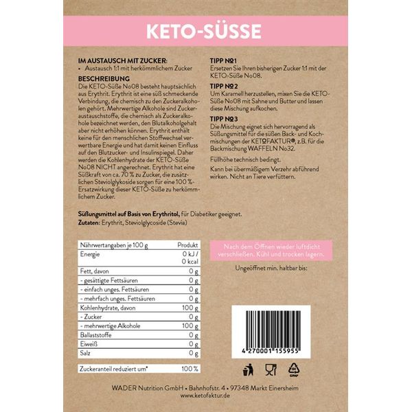 Ketofaktur Keto-Ssse NO08 - Erythrit und Stevia - 800g